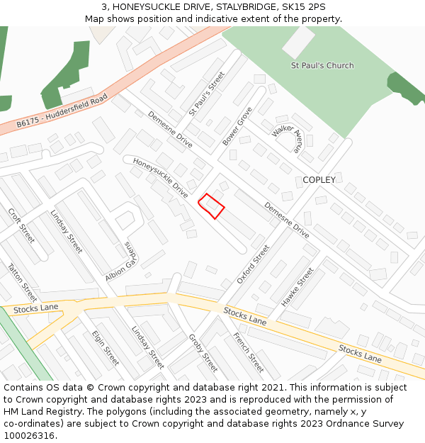 3, HONEYSUCKLE DRIVE, STALYBRIDGE, SK15 2PS: Location map and indicative extent of plot