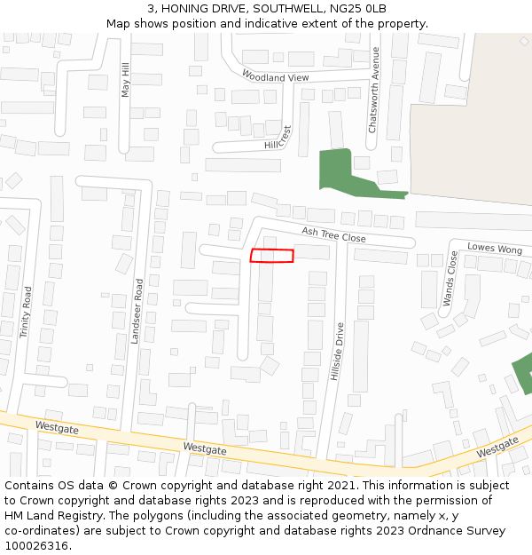 3, HONING DRIVE, SOUTHWELL, NG25 0LB: Location map and indicative extent of plot