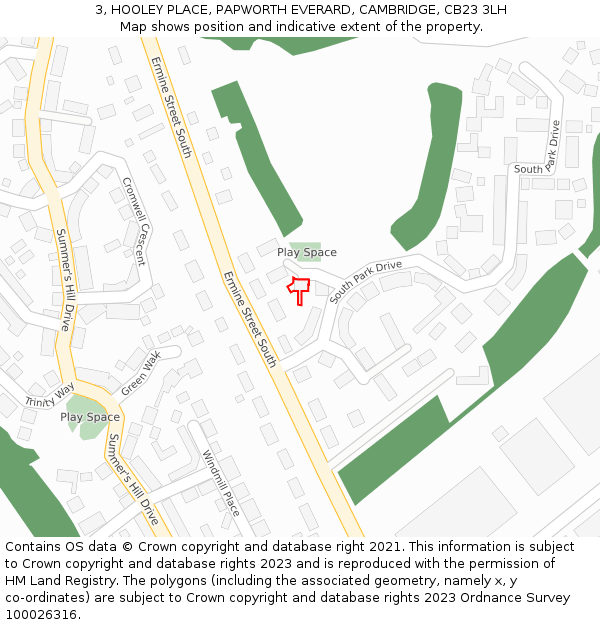 3, HOOLEY PLACE, PAPWORTH EVERARD, CAMBRIDGE, CB23 3LH: Location map and indicative extent of plot