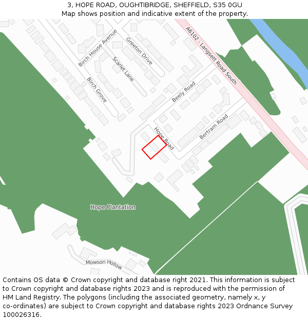 3, HOPE ROAD, OUGHTIBRIDGE, SHEFFIELD, S35 0GU: Location map and indicative extent of plot