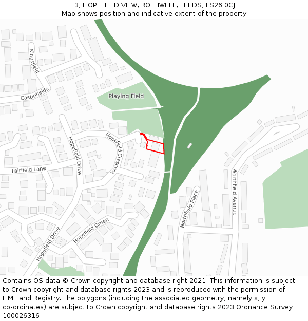 3, HOPEFIELD VIEW, ROTHWELL, LEEDS, LS26 0GJ: Location map and indicative extent of plot