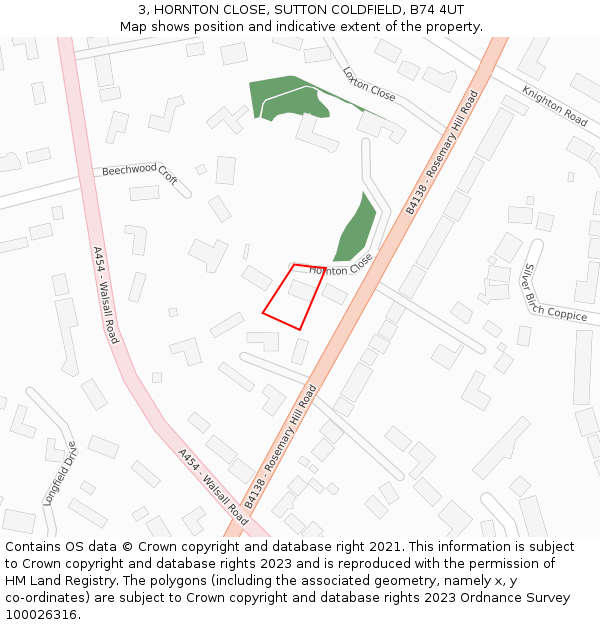 3, HORNTON CLOSE, SUTTON COLDFIELD, B74 4UT: Location map and indicative extent of plot