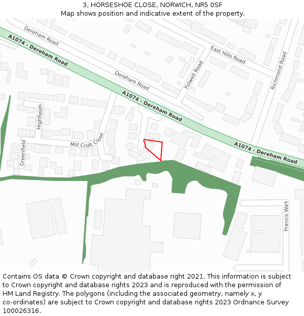 3, HORSESHOE CLOSE, NORWICH, NR5 0SF: Location map and indicative extent of plot