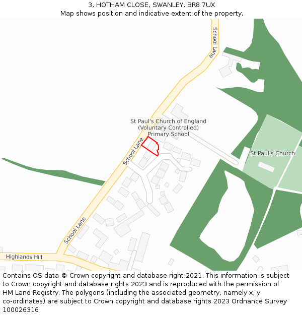 3, HOTHAM CLOSE, SWANLEY, BR8 7UX: Location map and indicative extent of plot