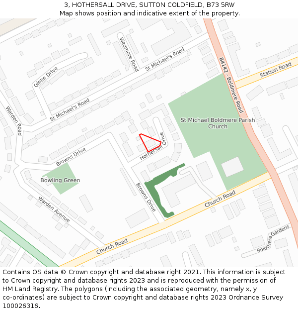 3, HOTHERSALL DRIVE, SUTTON COLDFIELD, B73 5RW: Location map and indicative extent of plot