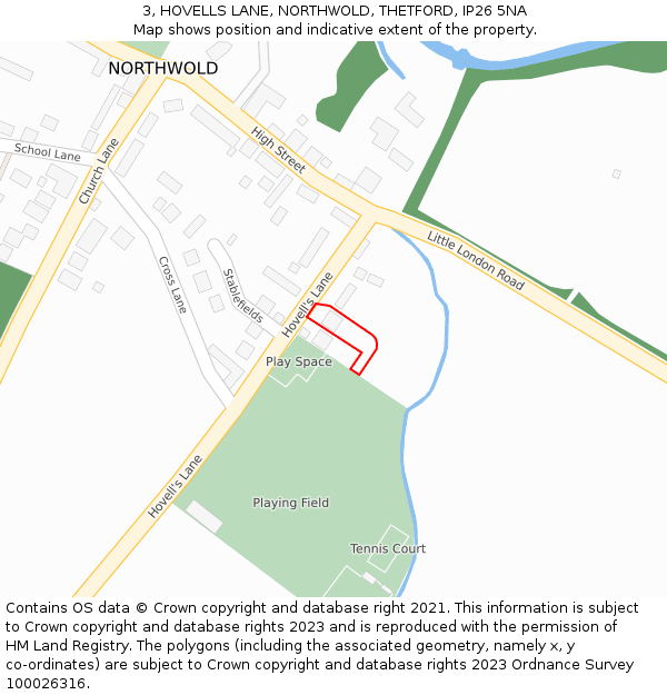 3, HOVELLS LANE, NORTHWOLD, THETFORD, IP26 5NA: Location map and indicative extent of plot