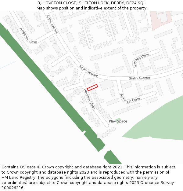 3, HOVETON CLOSE, SHELTON LOCK, DERBY, DE24 9QH: Location map and indicative extent of plot