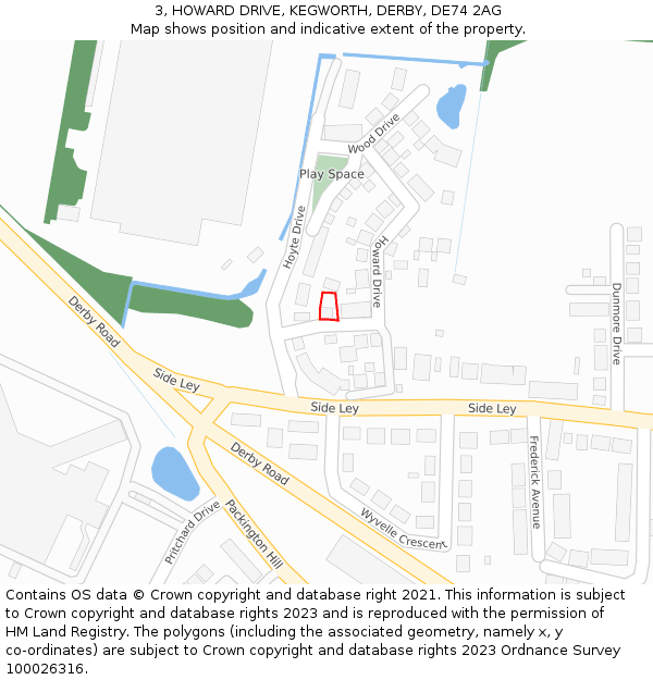 3, HOWARD DRIVE, KEGWORTH, DERBY, DE74 2AG: Location map and indicative extent of plot