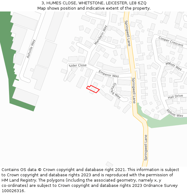 3, HUMES CLOSE, WHETSTONE, LEICESTER, LE8 6ZQ: Location map and indicative extent of plot