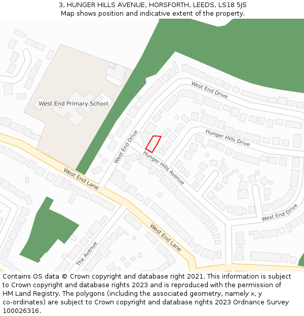 3, HUNGER HILLS AVENUE, HORSFORTH, LEEDS, LS18 5JS: Location map and indicative extent of plot