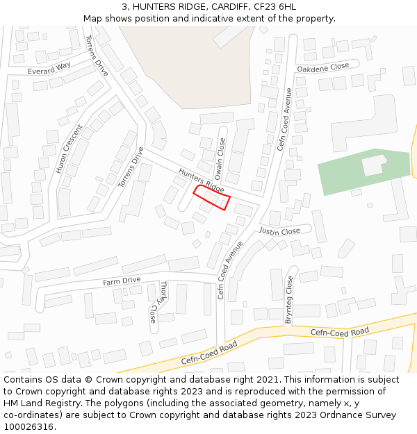 3, HUNTERS RIDGE, CARDIFF, CF23 6HL: Location map and indicative extent of plot