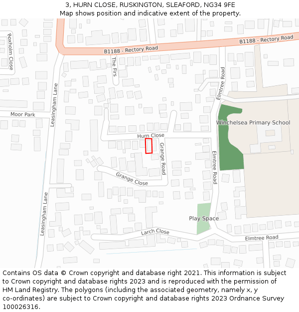 3, HURN CLOSE, RUSKINGTON, SLEAFORD, NG34 9FE: Location map and indicative extent of plot