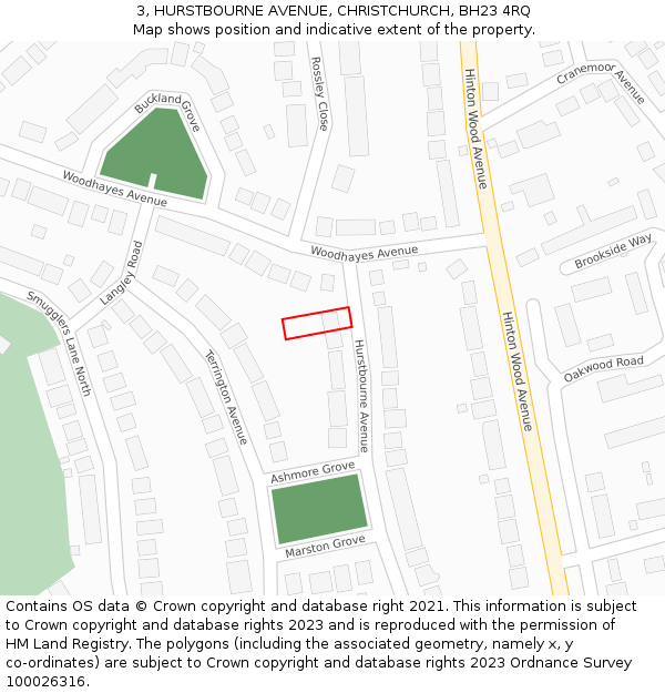 3, HURSTBOURNE AVENUE, CHRISTCHURCH, BH23 4RQ: Location map and indicative extent of plot