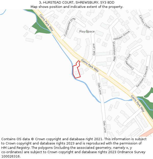 3, HURSTEAD COURT, SHREWSBURY, SY3 8DD: Location map and indicative extent of plot