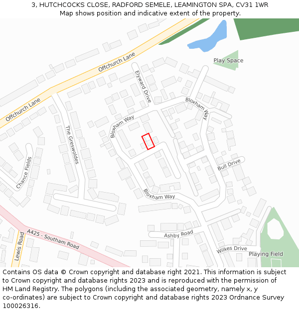 3, HUTCHCOCKS CLOSE, RADFORD SEMELE, LEAMINGTON SPA, CV31 1WR: Location map and indicative extent of plot