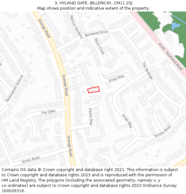 3, HYLAND GATE, BILLERICAY, CM11 2SJ: Location map and indicative extent of plot