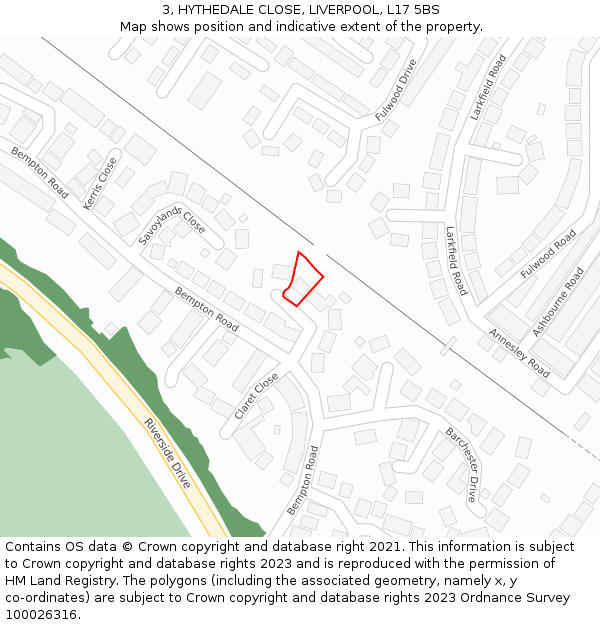 3, HYTHEDALE CLOSE, LIVERPOOL, L17 5BS: Location map and indicative extent of plot