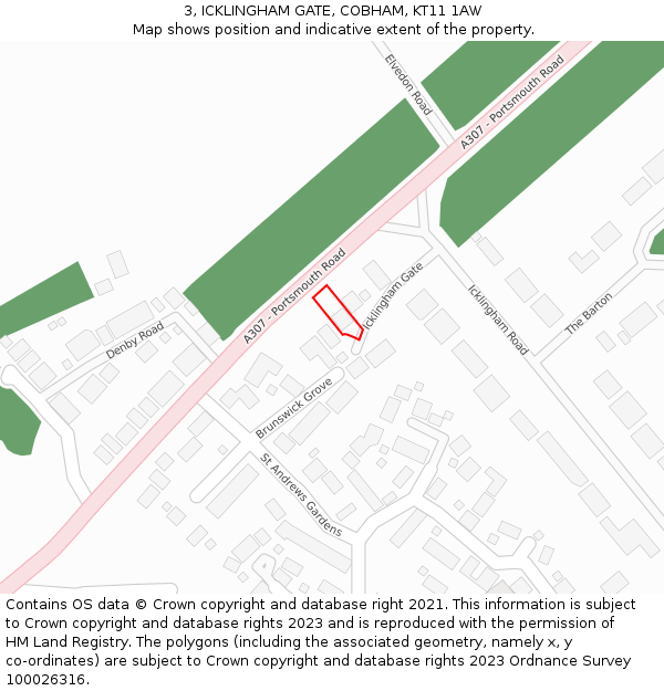 3, ICKLINGHAM GATE, COBHAM, KT11 1AW: Location map and indicative extent of plot