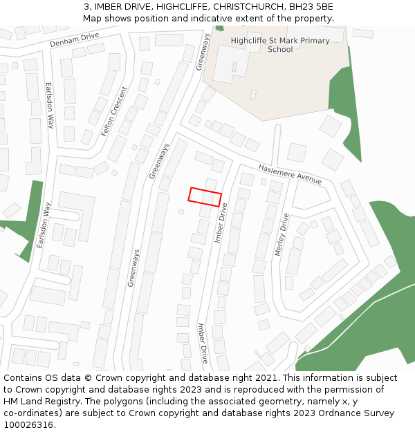 3, IMBER DRIVE, HIGHCLIFFE, CHRISTCHURCH, BH23 5BE: Location map and indicative extent of plot