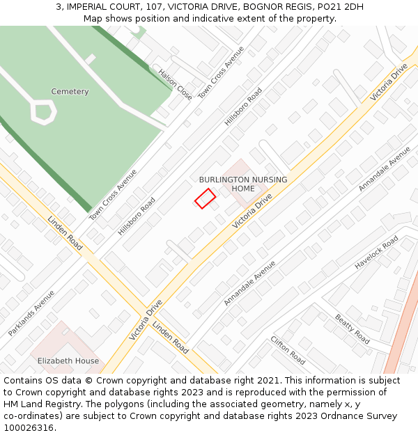 3, IMPERIAL COURT, 107, VICTORIA DRIVE, BOGNOR REGIS, PO21 2DH: Location map and indicative extent of plot