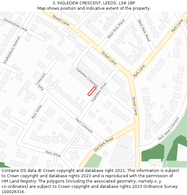 3, INGLEDEW CRESCENT, LEEDS, LS8 1BP: Location map and indicative extent of plot