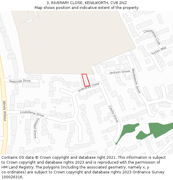 3, INVERARY CLOSE, KENILWORTH, CV8 2NZ: Location map and indicative extent of plot