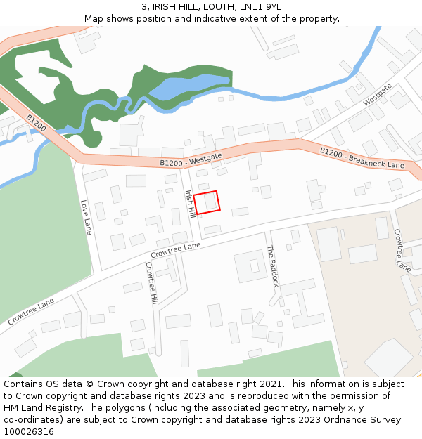 3, IRISH HILL, LOUTH, LN11 9YL: Location map and indicative extent of plot