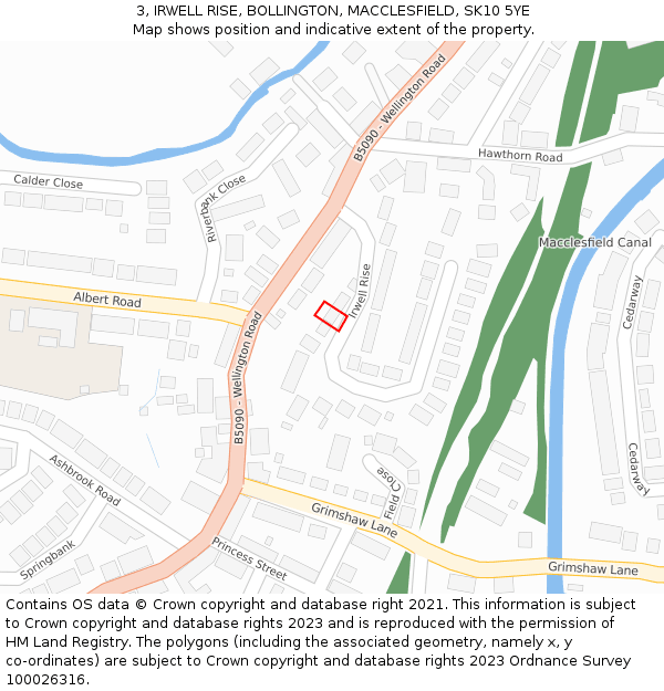 3, IRWELL RISE, BOLLINGTON, MACCLESFIELD, SK10 5YE: Location map and indicative extent of plot