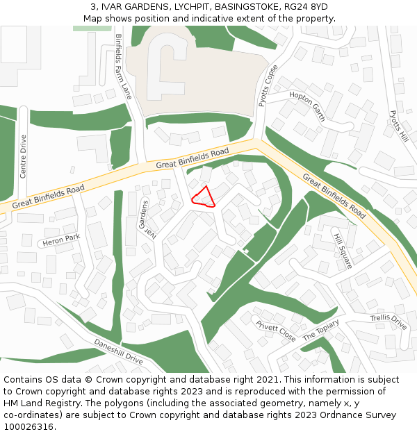 3, IVAR GARDENS, LYCHPIT, BASINGSTOKE, RG24 8YD: Location map and indicative extent of plot