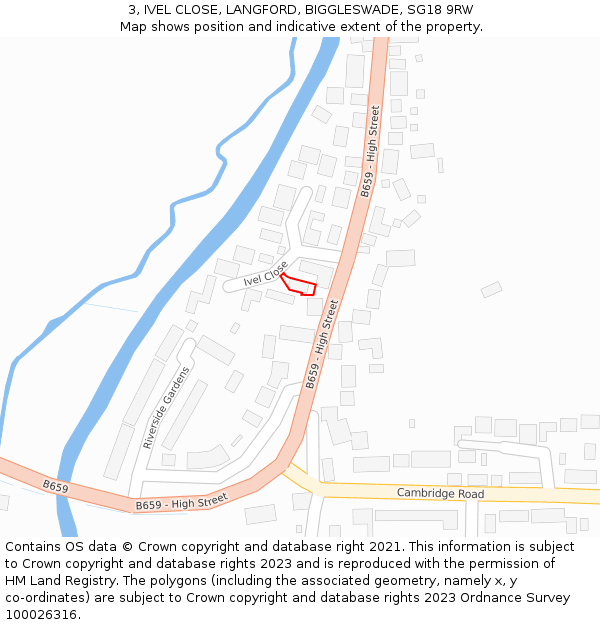 3, IVEL CLOSE, LANGFORD, BIGGLESWADE, SG18 9RW: Location map and indicative extent of plot