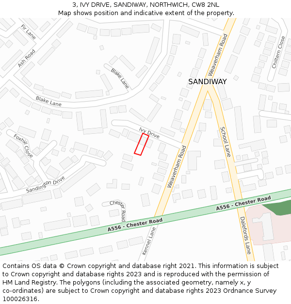3, IVY DRIVE, SANDIWAY, NORTHWICH, CW8 2NL: Location map and indicative extent of plot