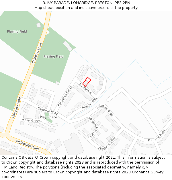 3, IVY PARADE, LONGRIDGE, PRESTON, PR3 2RN: Location map and indicative extent of plot