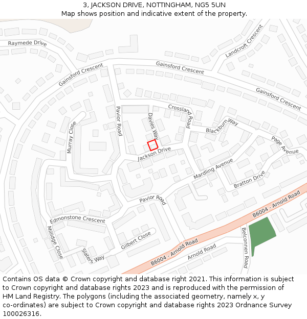3, JACKSON DRIVE, NOTTINGHAM, NG5 5UN: Location map and indicative extent of plot