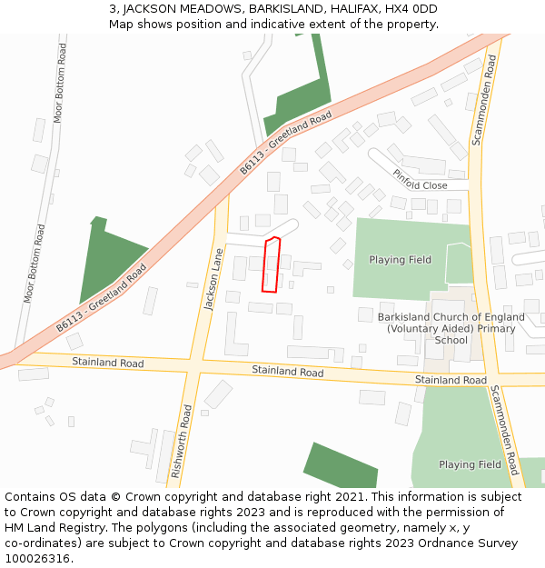 3, JACKSON MEADOWS, BARKISLAND, HALIFAX, HX4 0DD: Location map and indicative extent of plot