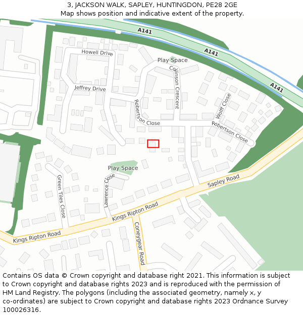 3, JACKSON WALK, SAPLEY, HUNTINGDON, PE28 2GE: Location map and indicative extent of plot