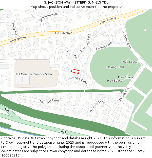 3, JACKSON WAY, KETTERING, NN15 7DL: Location map and indicative extent of plot
