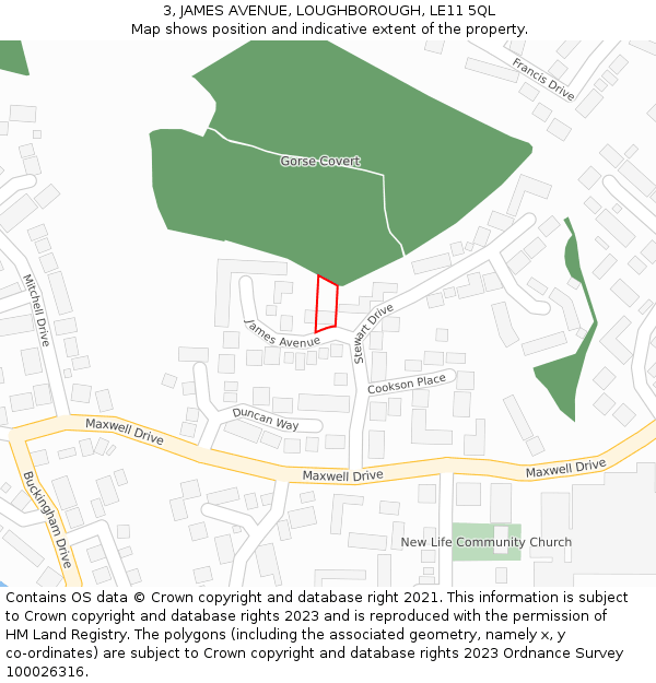 3, JAMES AVENUE, LOUGHBOROUGH, LE11 5QL: Location map and indicative extent of plot
