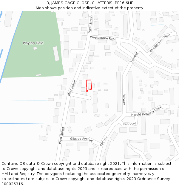 3, JAMES GAGE CLOSE, CHATTERIS, PE16 6HF: Location map and indicative extent of plot