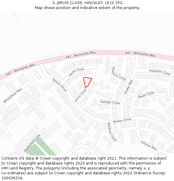 3, JARVIS CLOSE, HINCKLEY, LE10 1PG: Location map and indicative extent of plot