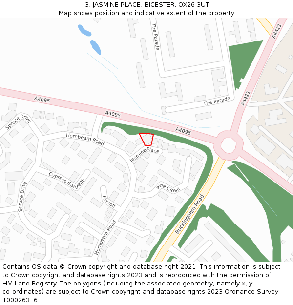 3, JASMINE PLACE, BICESTER, OX26 3UT: Location map and indicative extent of plot