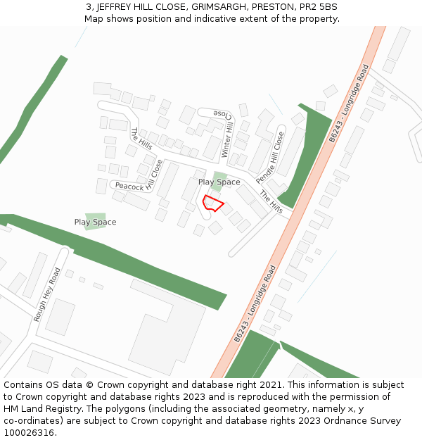 3, JEFFREY HILL CLOSE, GRIMSARGH, PRESTON, PR2 5BS: Location map and indicative extent of plot