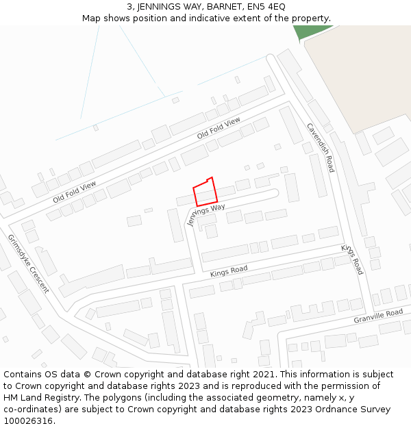 3, JENNINGS WAY, BARNET, EN5 4EQ: Location map and indicative extent of plot