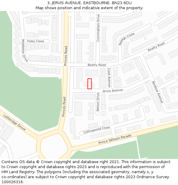 3, JERVIS AVENUE, EASTBOURNE, BN23 6DU: Location map and indicative extent of plot