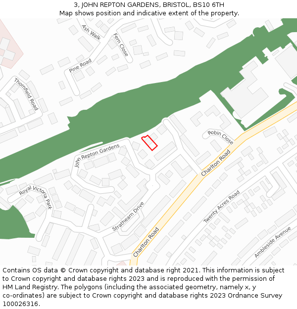 3, JOHN REPTON GARDENS, BRISTOL, BS10 6TH: Location map and indicative extent of plot
