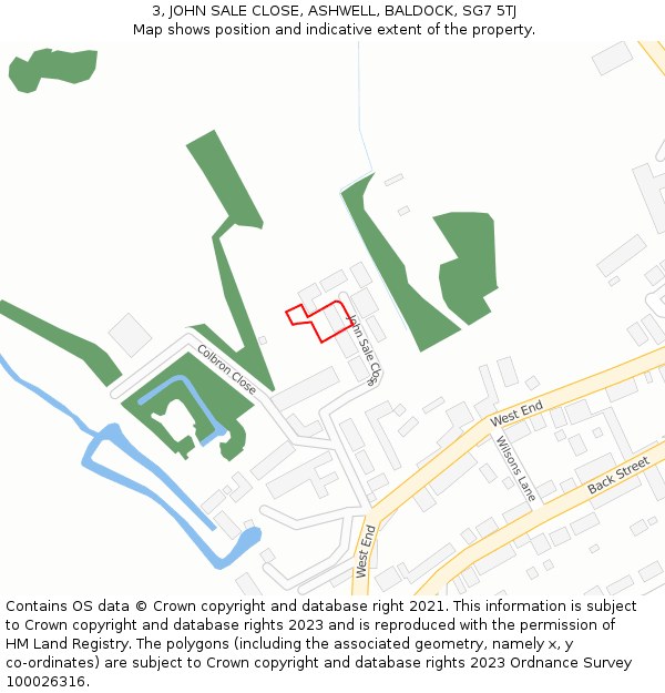 3, JOHN SALE CLOSE, ASHWELL, BALDOCK, SG7 5TJ: Location map and indicative extent of plot