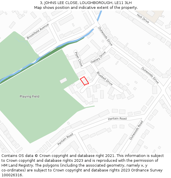 3, JOHNS LEE CLOSE, LOUGHBOROUGH, LE11 3LH: Location map and indicative extent of plot