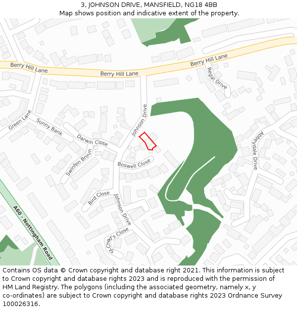 3, JOHNSON DRIVE, MANSFIELD, NG18 4BB: Location map and indicative extent of plot