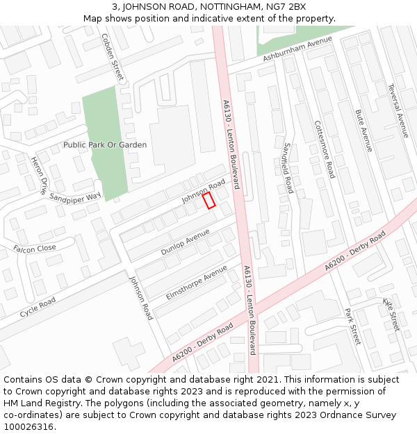 3, JOHNSON ROAD, NOTTINGHAM, NG7 2BX: Location map and indicative extent of plot