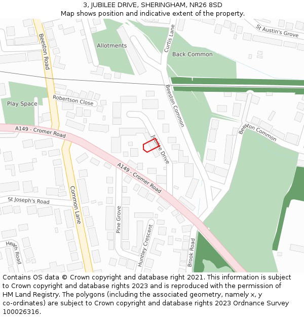3, JUBILEE DRIVE, SHERINGHAM, NR26 8SD: Location map and indicative extent of plot