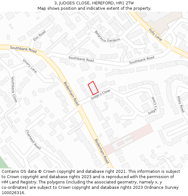 3, JUDGES CLOSE, HEREFORD, HR1 2TW: Location map and indicative extent of plot